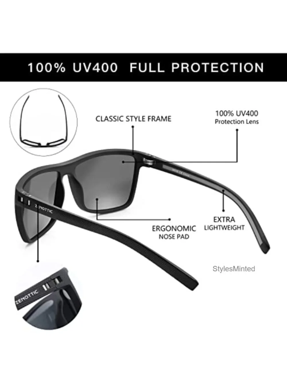 Polarized Sunglasses Men TR90 Frame UV400 Protection Square Sun Glasses